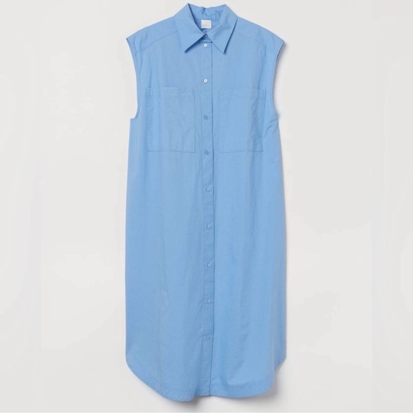 H&M Oversized Sleeveless Button Shirt Dress in Blue Size Medium - Picture 6 of 6